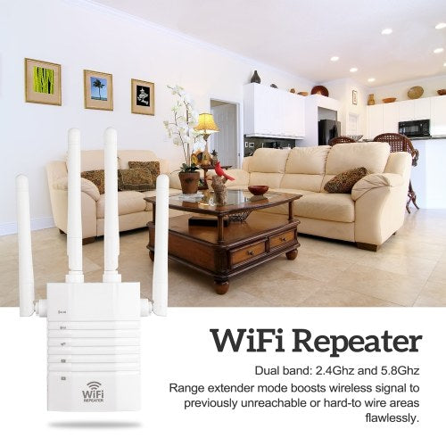 WD-R1205U 1200Mbps WiFi Booster Wireless Repeater Dual Band Wifi Repeater Four Antennas 2.4GHz 5GHz 1200M WiFi Internet Signal Amplifier