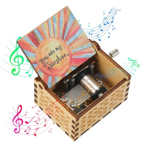 Vintage Wooden Music Box Hand Crank Music Case Carved Engraving Children Toy Christmas Festival Presents Birthday Gifts for Kids Adult