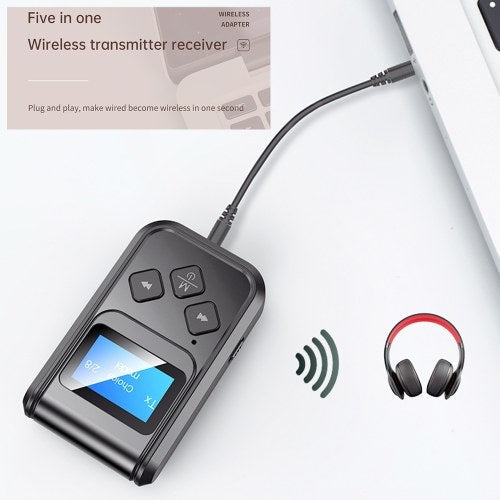 T15 Bluetooth 5.0 Audio Transmitter Receiver Wireless Audio Adapter LCD Display 3.5mm AUX with Mic for TV Speaker Headphones Car Stereo