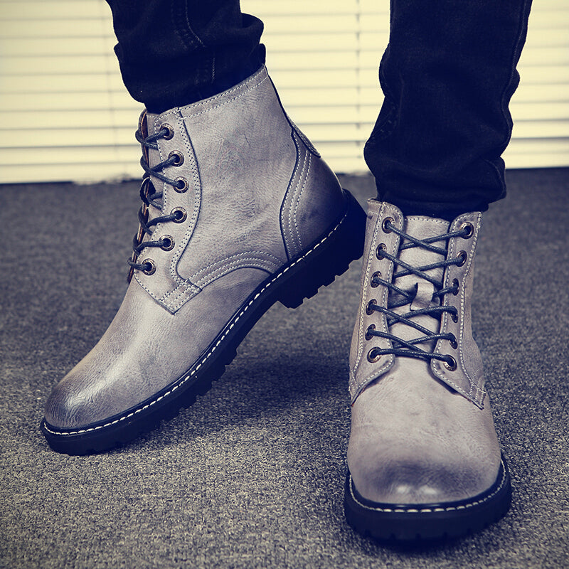 Vintage Lace-Up Boots - Gray