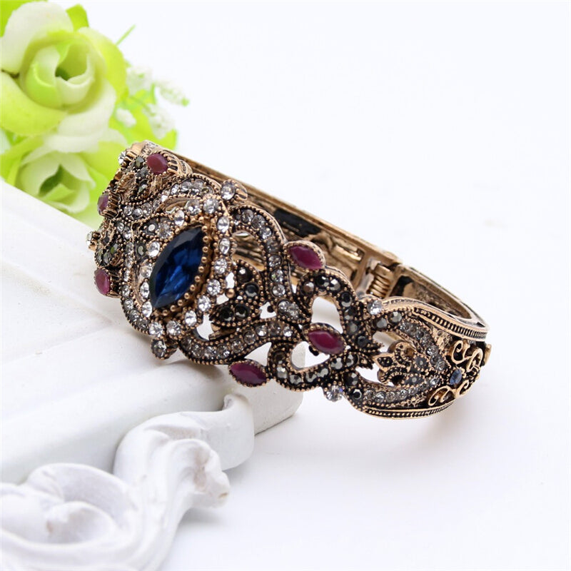 Vintage Premium Flower Turkish Bangles - Blue