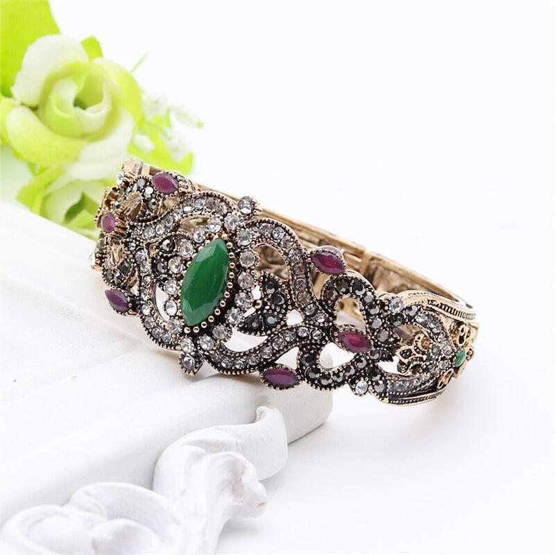 Vintage Premium Flower Turkish Bangles - Green