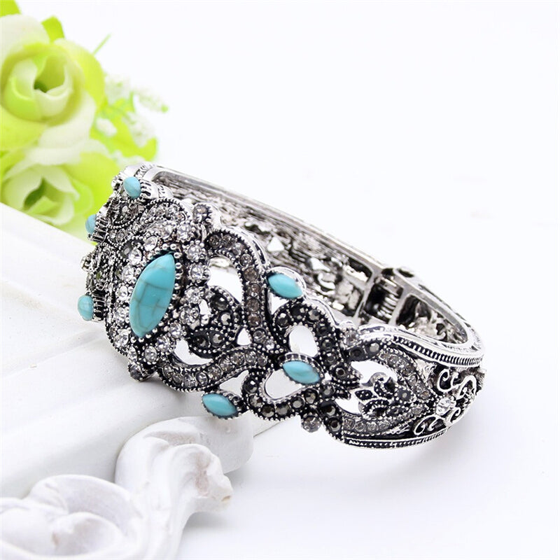 Vintage Premium Flower Turkish Bangles - Silver