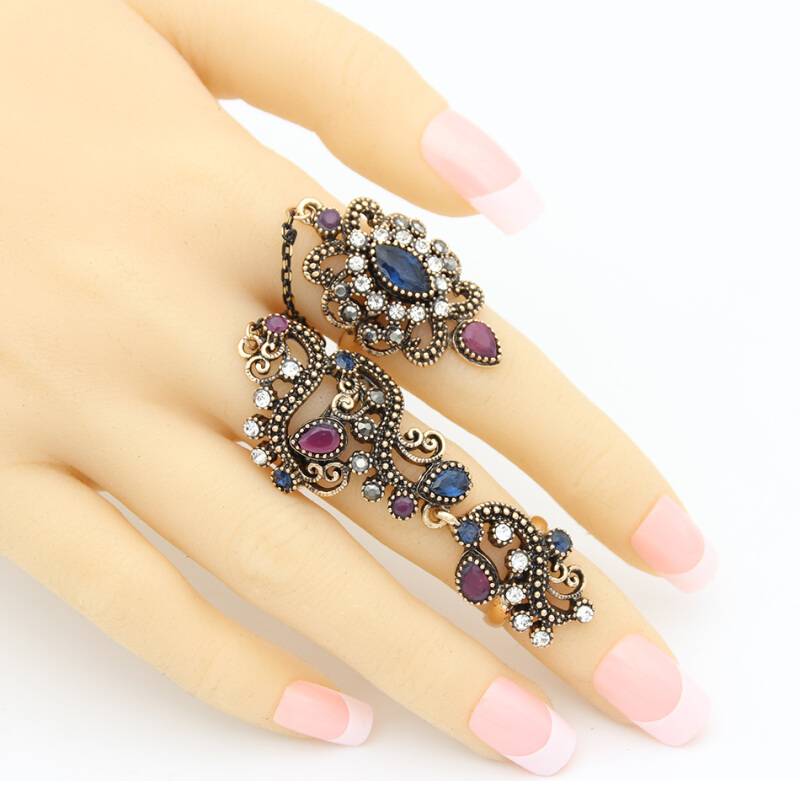 Vintage Premium Flower Turkish Ring - Blue