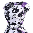 Vintage Women Floral Printed Cocktail Dress - Purple