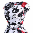 Vintage Women Floral Printed Cocktail Dress - Red