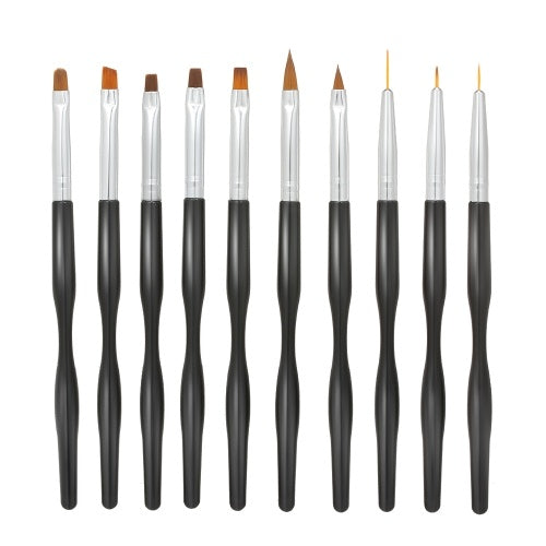 10pcs Professional Nail Art Brushes Pens Acrylic UV Gel Builder Brushes Set for Nail Painting Drawing DIY Nail Tool