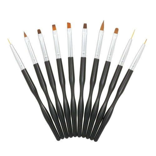 10pcs Professional Nail Art Brushes Pens Acrylic UV Gel Builder Brushes Set for Nail Painting Drawing DIY Nail Tool