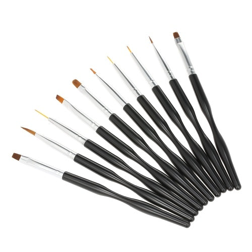 10pcs Professional Nail Art Brushes Pens Acrylic UV Gel Builder Brushes Set for Nail Painting Drawing DIY Nail Tool