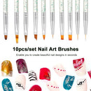 10pcs/set Nail Art Brush Painting Drawing Pen Builder Flat Gradient Line  UV Gel Acrylic Crystal Tips Design Manicure Tools