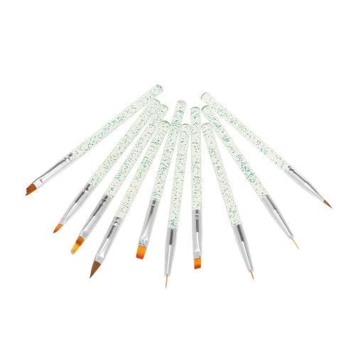 10pcs/set Nail Art Brush Painting Drawing Pen Builder Flat Gradient Line  UV Gel Acrylic Crystal Tips Design Manicure Tools