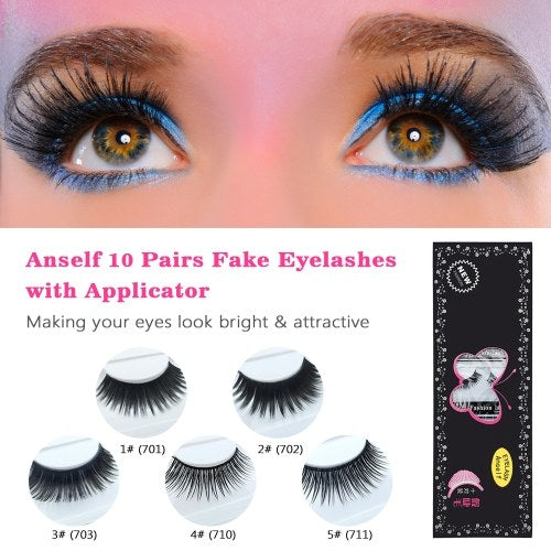 Anself 10 Pairs Fake Eyelashes with False Lashes Applicator Long Thick Curly Lashes Makeup Lashes Strip for Eye Makeup