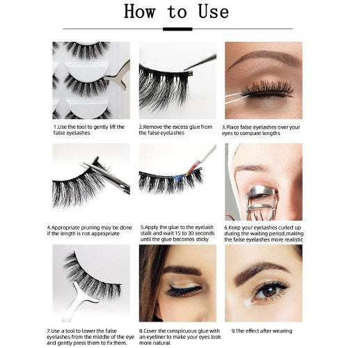 Anself 10 Pairs Fake Eyelashes with False Lashes Applicator Long Thick Curly Lashes Makeup Lashes Strip for Eye Makeup