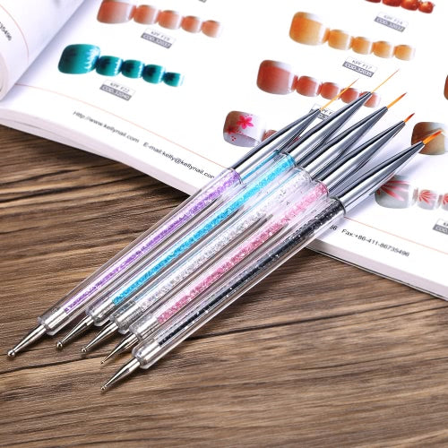 5pcs Nail Art Painting Brush 7/9/11/15/20mm Crystal Acrylic Nail Art Painting Drawing Line Brush Nylon Hair Pen Nail Liner Manicure Tool