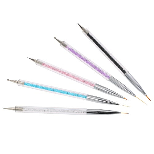 5pcs Nail Art Painting Brush 7/9/11/15/20mm Crystal Acrylic Nail Art Painting Drawing Line Brush Nylon Hair Pen Nail Liner Manicure Tool