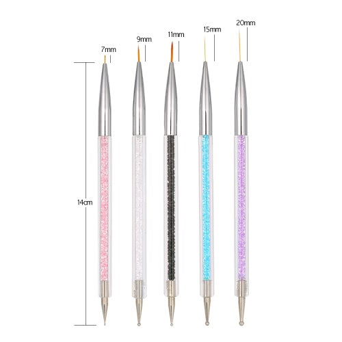 5pcs Nail Art Painting Brush 7/9/11/15/20mm Crystal Acrylic Nail Art Painting Drawing Line Brush Nylon Hair Pen Nail Liner Manicure Tool