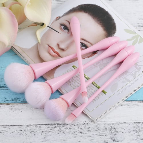 5Pcs Professional Makeup Brush Set Cosmetic Brush Kit Concealer Foundation Eyeshadow Powder Blush Brush Fiber Beauty Tool Rose Gold Handle Sweet Color