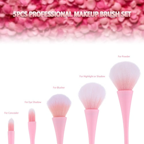 5Pcs Professional Makeup Brush Set Cosmetic Brush Kit Concealer Foundation Eyeshadow Powder Blush Brush Fiber Beauty Tool Rose Gold Handle Sweet Color