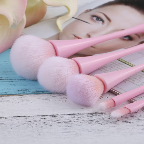 5Pcs Professional Makeup Brush Set Cosmetic Brush Kit Concealer Foundation Eyeshadow Powder Blush Brush Fiber Beauty Tool Rose Gold Handle Sweet Color