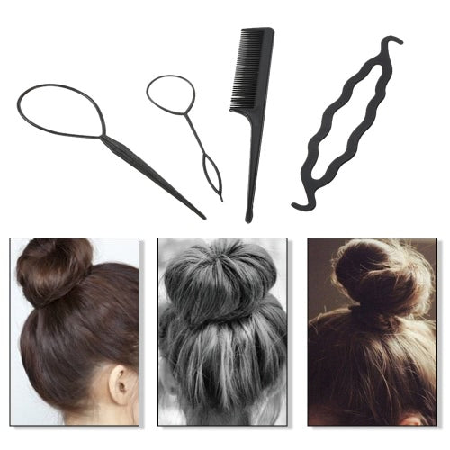 4Pcs Hair Twist Styling Clip Stick Pin Bun Braid Maker Hair Accessories Kit DIY Hair Style Tool