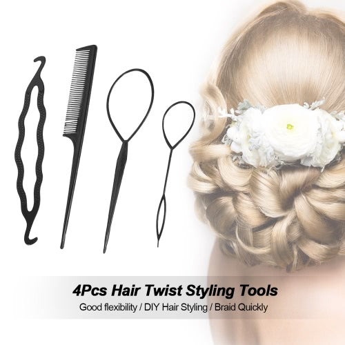 4Pcs Hair Twist Styling Clip Stick Pin Bun Braid Maker Hair Accessories Kit DIY Hair Style Tool