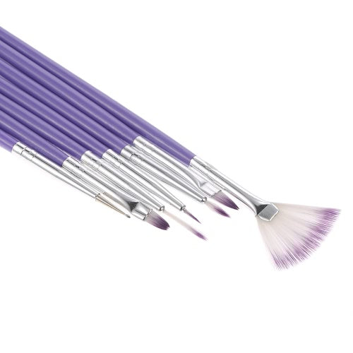 7pcs Purple Nail Art Design Brush Set Acrylic Nail Pen Brush For Painting Dotting Gradient Color Nylon Brush Fan Shape DIY Nail Tools