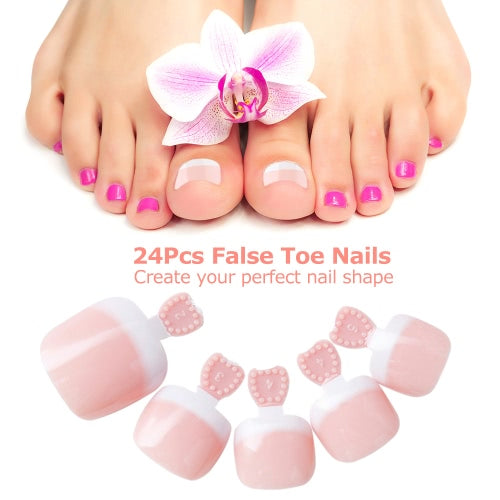 24Pcs False Toenail Tips Set French Full Cover Fake Toe Nail Tips for DIY Manicure