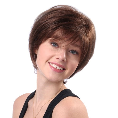 11'' Woman Wigs Short Straight Brown Hairpiece Real Human Hair Heat Resistant Female Wig