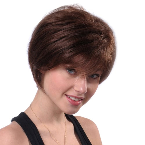 11'' Woman Wigs Short Straight Brown Hairpiece Real Human Hair Heat Resistant Female Wig