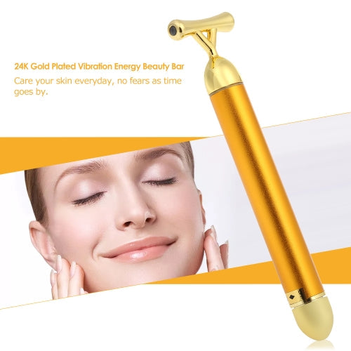 High Frequency Vibration 24K Gold Plated Energy Beauty Bar Massager Anti-aging Face Eye Wrinkle Eraser Firming Roller Stick