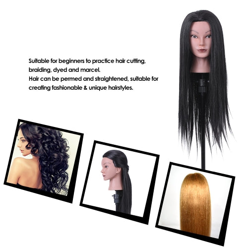 23" Hairdressing Training Head Dummy Head Cosmetology Mannequin Head 30% Real Hair + 70% High Temperature Fiber Black