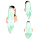 Europe and America Long Straight Hair Green Gradient Middle Parting Fashion Cosplay Synthetic Wig