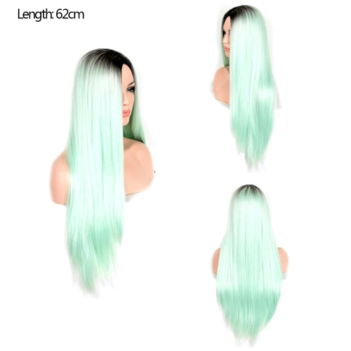 Europe and America Long Straight Hair Green Gradient Middle Parting Fashion Cosplay Synthetic Wig