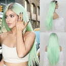 Europe and America Long Straight Hair Green Gradient Middle Parting Fashion Cosplay Synthetic Wig