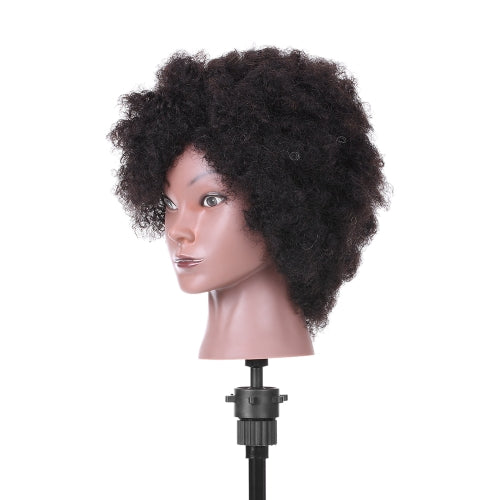 Afro Mannequin Head Hairdressing Training Head for Practice Styling Braiding African American Dummy Head with 100% Human Hair Black