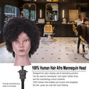 Afro Mannequin Head Hairdressing Training Head for Practice Styling Braiding African American Dummy Head with 100% Human Hair Black