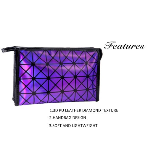 2018 New Fashionable Geometric Cosmetic Bag For Women Luminous Makeup Cases Ladies Zipper Cosmetics Organizer Folding Travel Make Up Handbag Classic 3D Diamond Texture Clutchbag