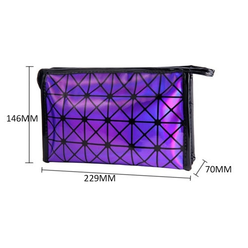 2018 New Fashionable Geometric Cosmetic Bag For Women Luminous Makeup Cases Ladies Zipper Cosmetics Organizer Folding Travel Make Up Handbag Classic 3D Diamond Texture Clutchbag