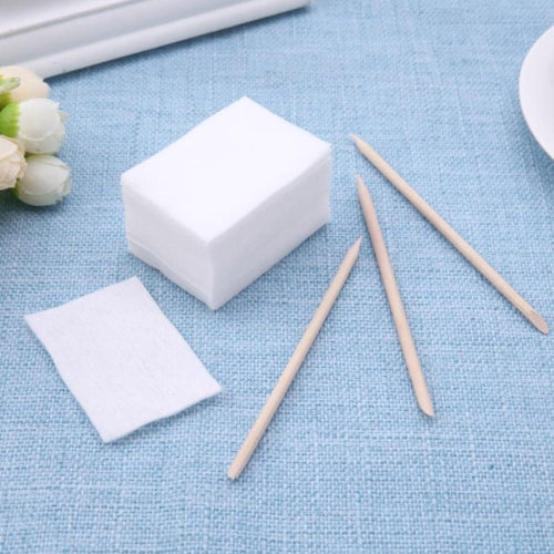 900pcs Nail Cotton Wipes UV Gel Nail Tips Polish Remover Cleaner Lint Paper Pad +100pcs Wood Sticks Cuticle Pusher Care Tools