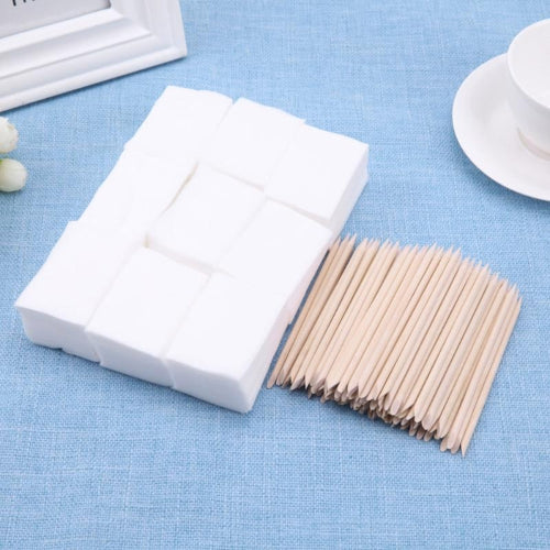 900pcs Nail Cotton Wipes UV Gel Nail Tips Polish Remover Cleaner Lint Paper Pad +100pcs Wood Sticks Cuticle Pusher Care Tools