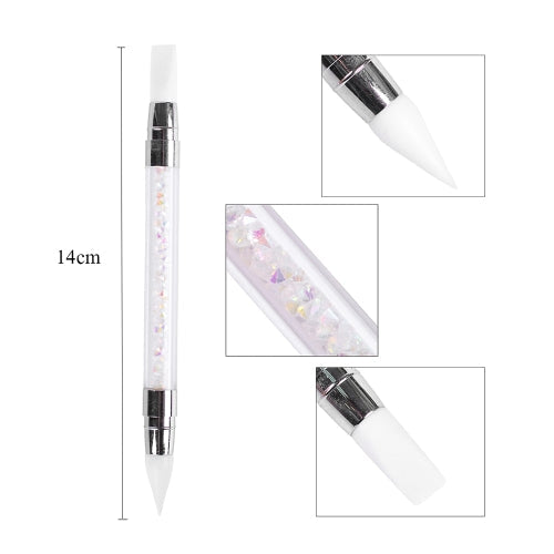 1pc Rhinestones Handle Emboss Nail Art Pen Silicone Nail Carving Brush Glitter Picker Nail Brushes Powder Picking Tools