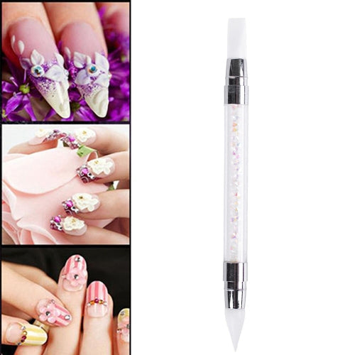 1pc Rhinestones Handle Emboss Nail Art Pen Silicone Nail Carving Brush Glitter Picker Nail Brushes Powder Picking Tools