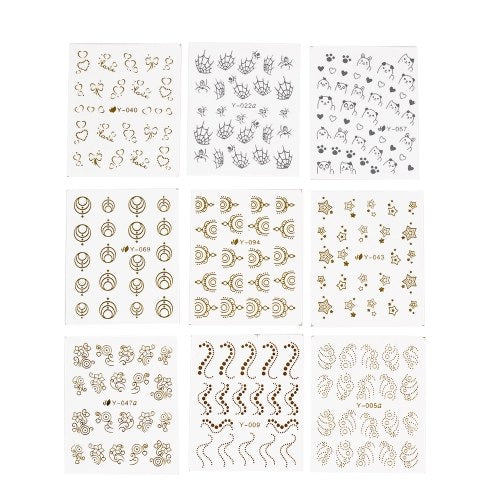 30 Sheets Fashion 3D Gold / Silver Designs Nail Sticker Water Transfer Nail Decals Nail Paper Tip Beauty DIY