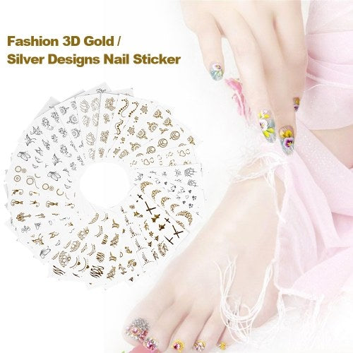 30 Sheets Fashion 3D Gold / Silver Designs Nail Sticker Water Transfer Nail Decals Nail Paper Tip Beauty DIY