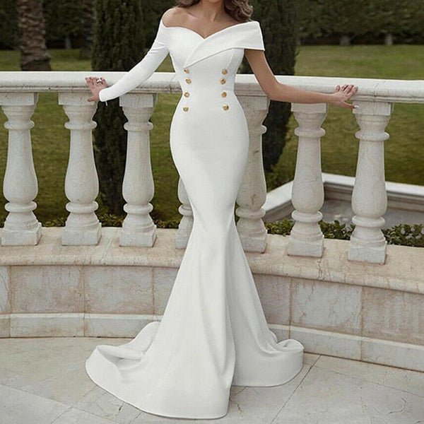 Women Bodycon Formal Evening Wedding Dress - White