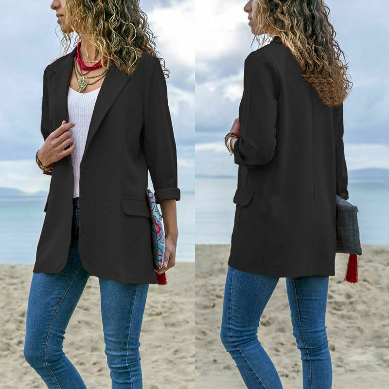 Women Casual Blazer Jacket Coat Outwear - Black