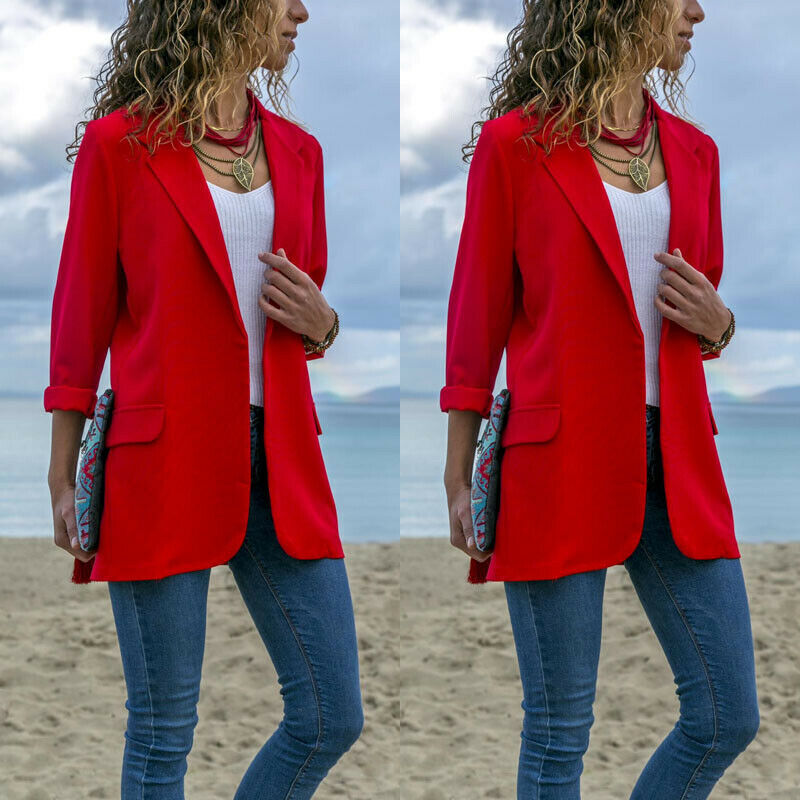 Women Casual Blazer Jacket Coat Outwear - Red