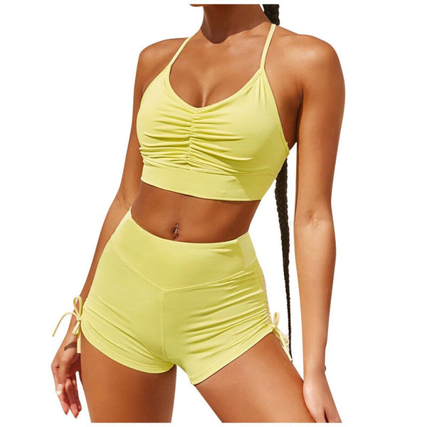 Women Casual Short Sleeve Sport Suit - Yellow