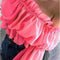 Women Chiffon Long Sleeves Ruffles Top - Pink