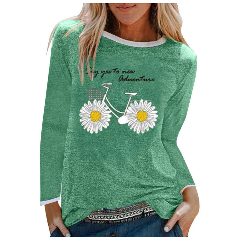 Copy of Women Daisy Print Long Sleeves Tunic Blouse Tops - Green